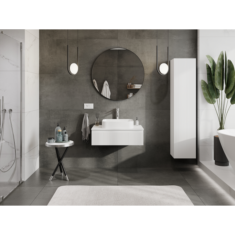 Mexen Rivel bathroom cabinet for washbasin 80 cm, 1 drawer, grooved, white matte - 91A20-08023-1-BF01