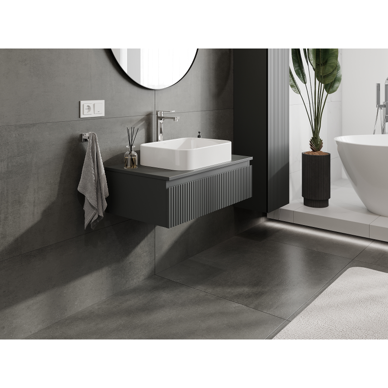 Mexen Rivel bathroom cabinet for washbasin 80 cm, 1 drawer, grooved, matte graphite - 91A20-08023-1-BF66