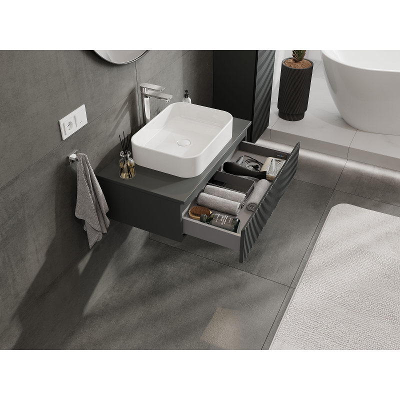Mexen Rivel bathroom cabinet for washbasin 80 cm, 1 drawer, grooved, matte graphite - 91A20-08023-1-BF66