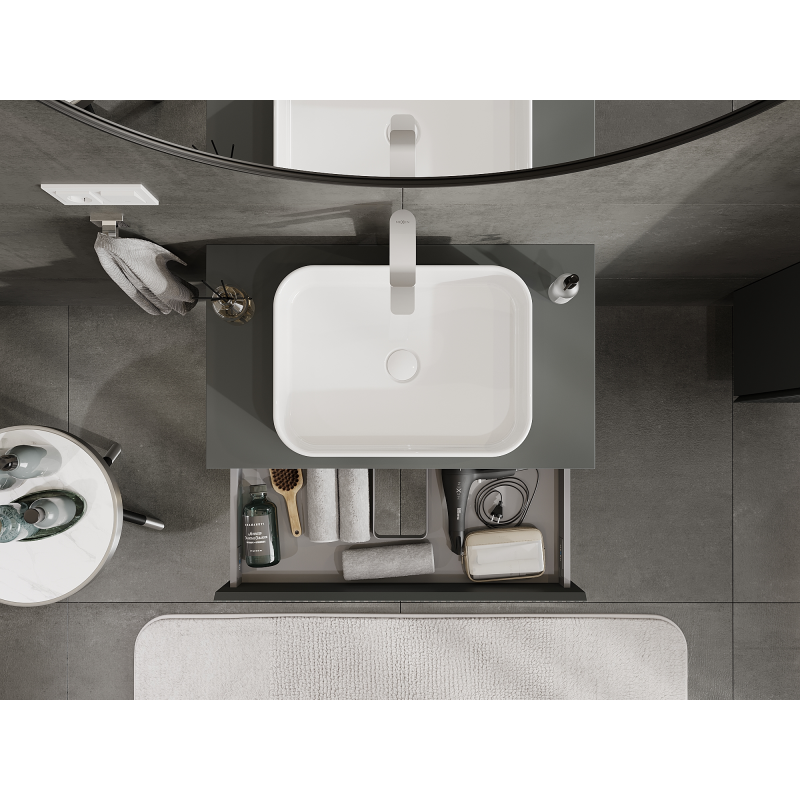 Mexen Rivel bathroom cabinet for washbasin 80 cm, 1 drawer, grooved, matte graphite - 91A20-08023-1-BF66