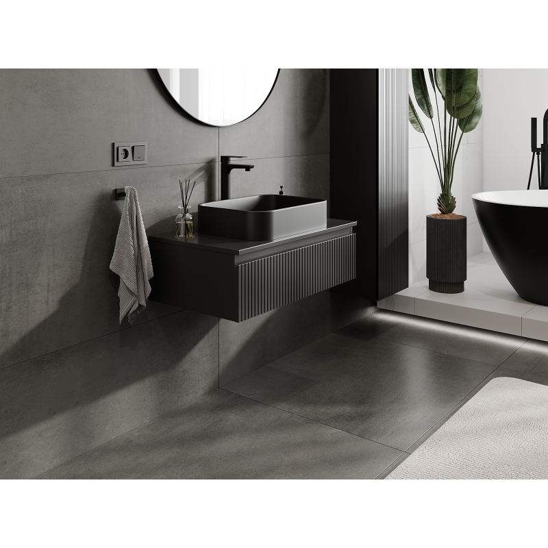 Mexen Rivel bathroom vanity unit 80 cm, 1 drawer, fluted, black matte - 91A20-08023-1-BF71