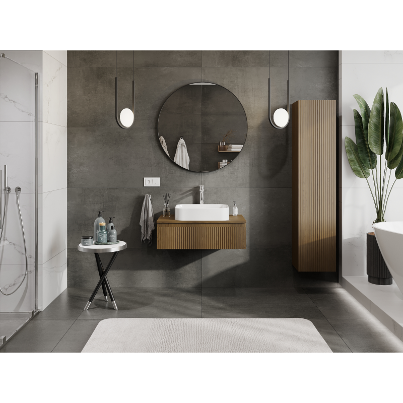 Mexen Rivel bathroom cabinet for washbasin 80 cm, 1 drawer, grooved, walnut - 91A20-08023-1-BF86