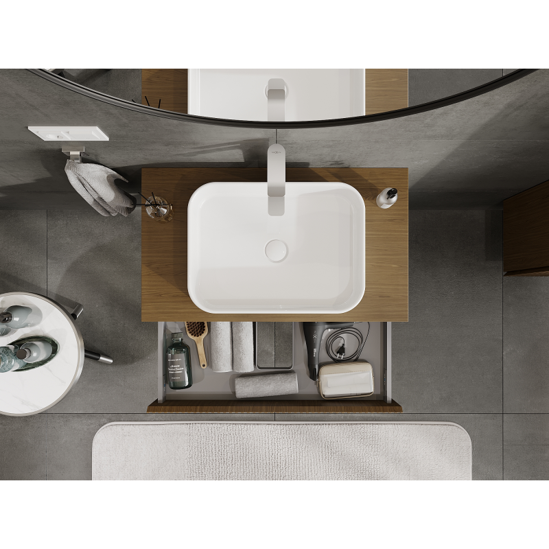 Mexen Rivel bathroom cabinet for washbasin 80 cm, 1 drawer, grooved, walnut - 91A20-08023-1-BF86