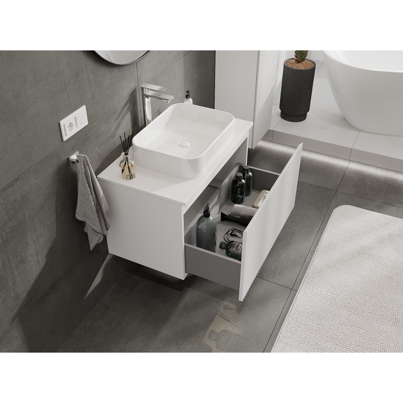 Mexen Rivel bathroom cabinet under sink 80 cm, 1 drawer, grooved, white matt - 91A20-08047-1-BF01