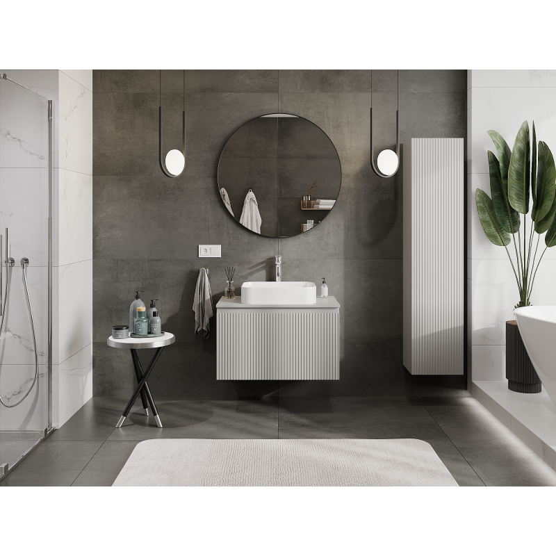 Mexen Rivel bathroom cabinet under sink 80 cm, 1 drawer, grooved, grey matte - 91A20-08047-1-BF62