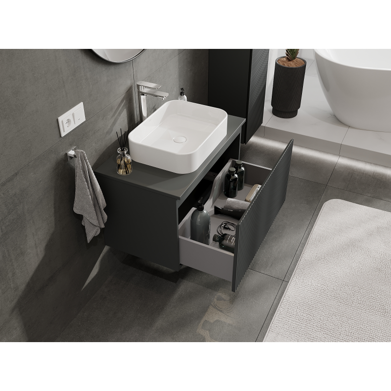 Mexen Rivel bathroom cabinet under sink 80 cm, 1 drawer, grooved, matte graphite - 91A20-08047-1-BF66