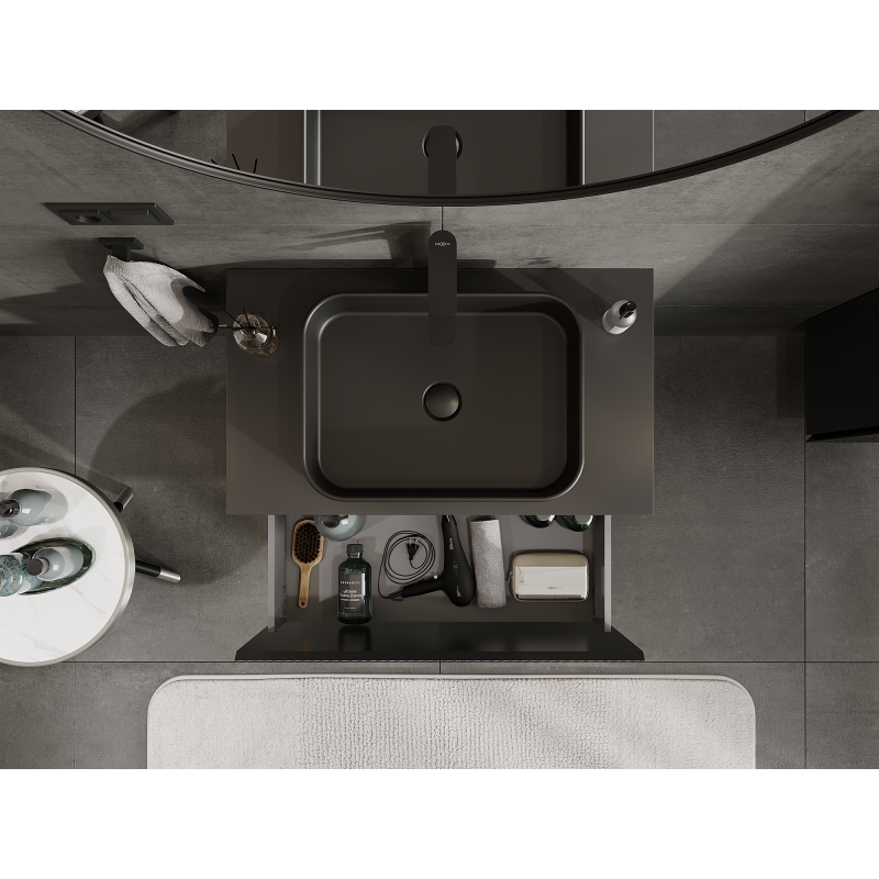 Mexen Rivel bathroom cabinet under sink 80 cm, 1 drawer, grooved, black matte - 91A20-08047-1-BF71