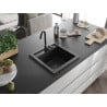 Mexen Vito granite kitchen sink 1-bowl with Telma kitchen faucet, black/silver metallic - 6503-73-670200-70-B