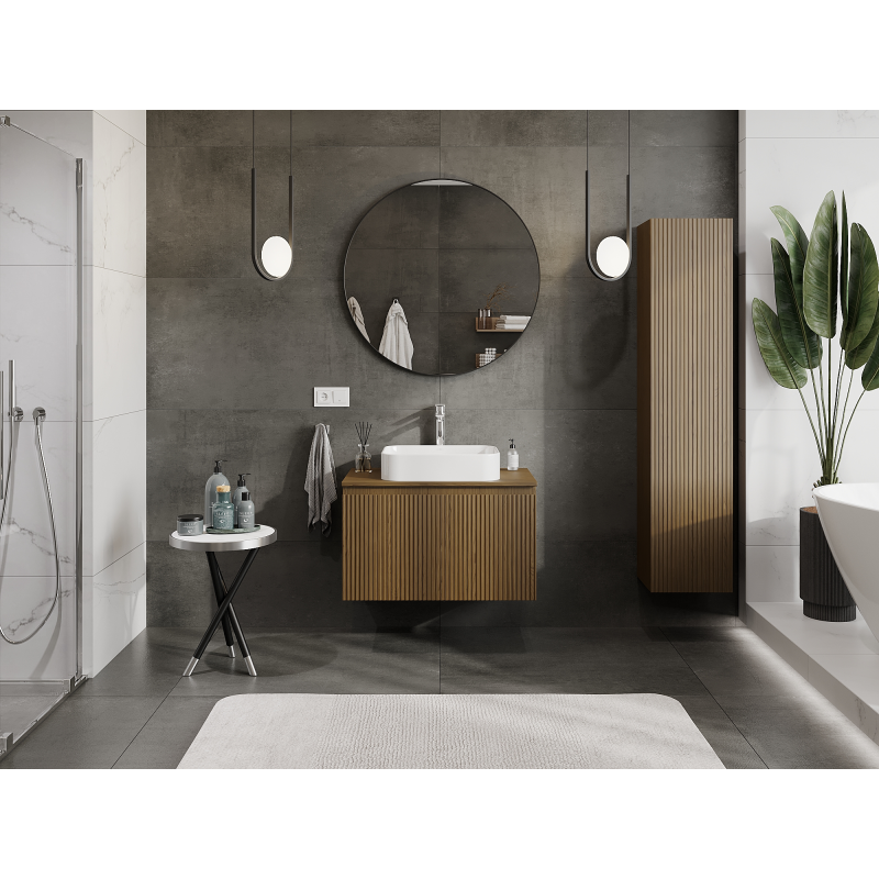 Mexen Rivel bathroom cabinet under sink 80 cm, 1 drawer, grooved, walnut - 91A20-08047-1-BF86