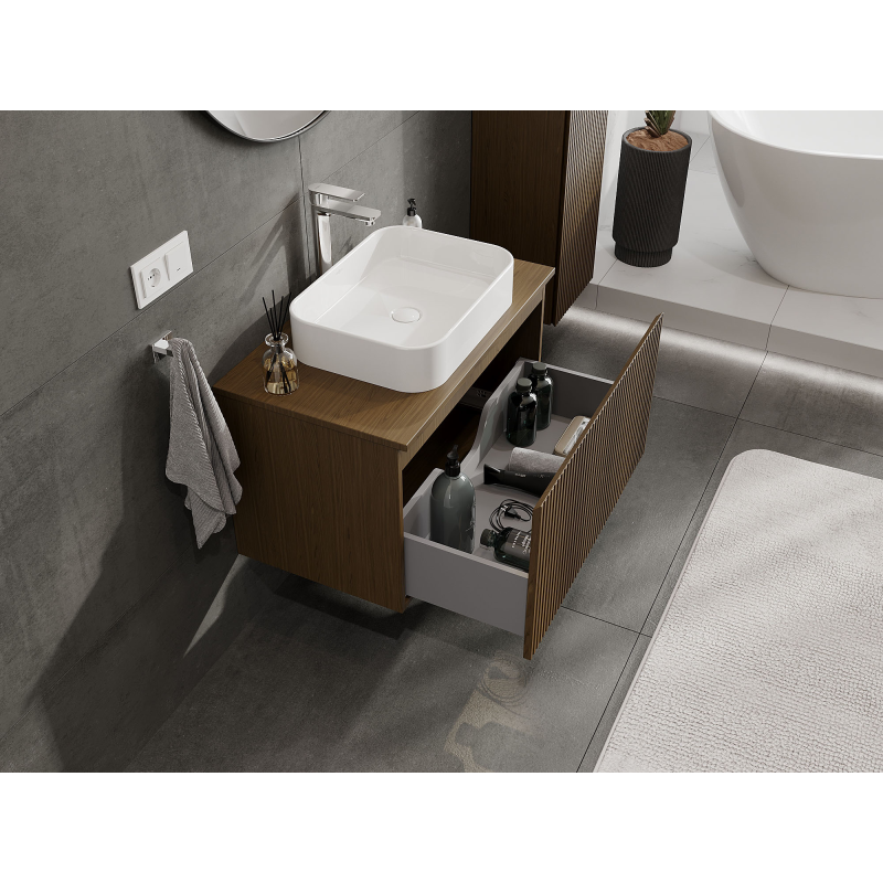 Mexen Rivel bathroom cabinet under sink 80 cm, 1 drawer, grooved, walnut - 91A20-08047-1-BF86