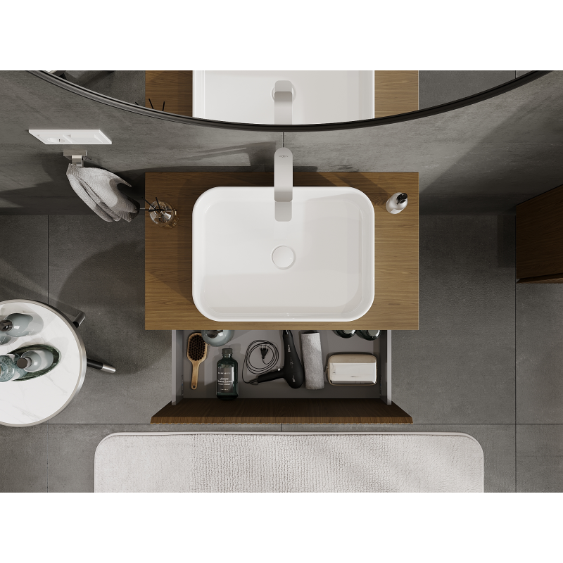 Mexen Rivel bathroom cabinet under sink 80 cm, 1 drawer, grooved, walnut - 91A20-08047-1-BF86