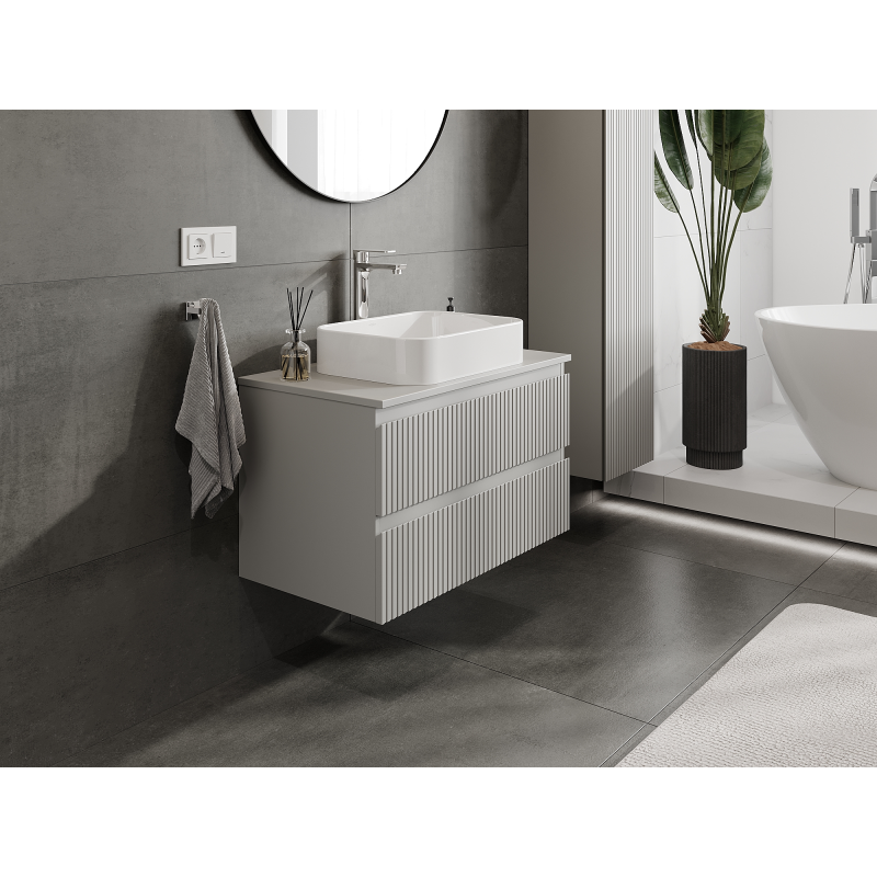 Mexen Rivel bathroom cabinet for sink 80 cm, 2 drawers, grooved, matte grey - 91A20-08047-2-BFF62