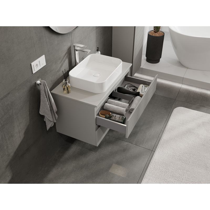 Mexen Rivel bathroom cabinet for sink 80 cm, 2 drawers, grooved, matte grey - 91A20-08047-2-BFF62