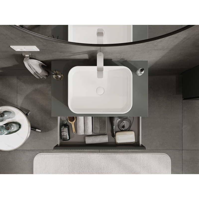 Mexen Rivel bathroom cabinet, 80 cm, 2 drawers, fluted, matte graphite - 91A20-08047-2-BFF66