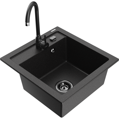 Mexen Vito 1-bowl granite kitchen sink with Telma faucet, black/silver metallic - 6503-73-670200-70-B