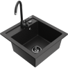 Mexen Vito 1-bowl granite kitchen sink with Telma faucet, black/silver metallic - 6503-73-670200-70-B