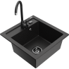 Mexen Vito granite kitchen sink 1-bowl with Telma kitchen faucet, black/silver metallic - 6503-73-670200-70-B
