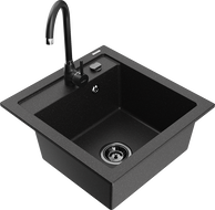 Mexen Vito granite kitchen sink 1-bowl with Telma kitchen faucet, black/silver metallic - 6503-73-670200-70-B
