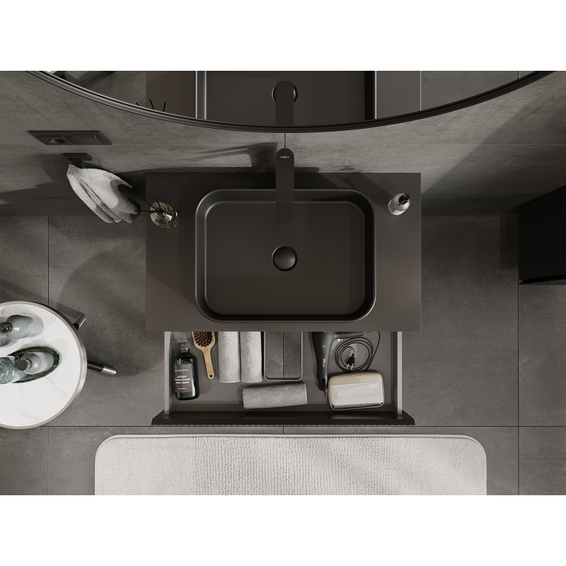 Mexen Rivel bathroom cabinet for under the sink 80 cm, 2 drawers, grooved, black matt - 91A20-08047-2-BFF71