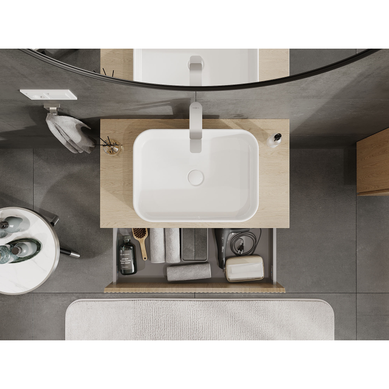 Mexen Rivel 80 cm Bathroom Cabinet, 2 Drawers, Grooved, Oak - 91A20-08047-2-BFF81