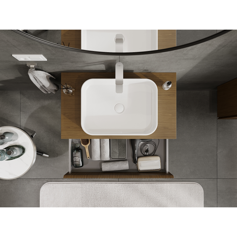 Mexen Rivel 80 cm Bathroom Cabinet, 2 Drawers, Fluted, Walnut - 91A20-08047-2-BFF86