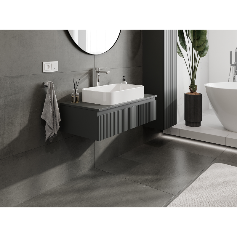 Mexen Rivel bathroom cabinet for under sink 90 cm, 1 drawer, fluted, matte graphite - 91A20-09023-1-BF66