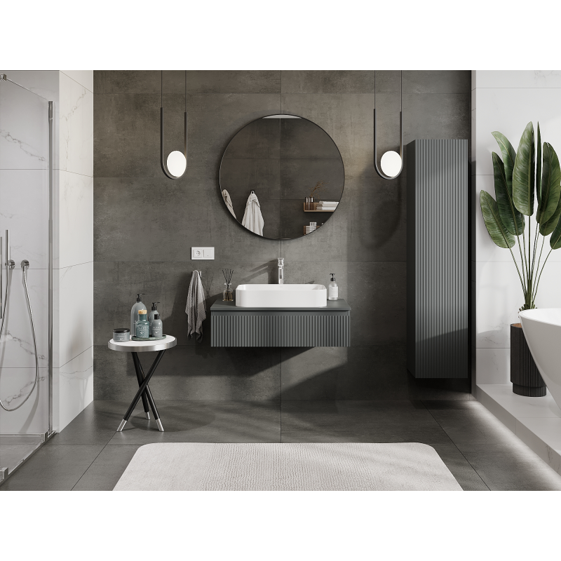 Mexen Rivel bathroom cabinet for under sink 90 cm, 1 drawer, fluted, matte graphite - 91A20-09023-1-BF66