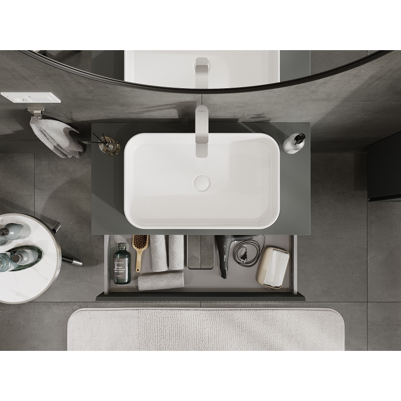 Mexen Rivel bathroom cabinet for under sink 90 cm, 1 drawer, fluted, matte graphite - 91A20-09023-1-BF66