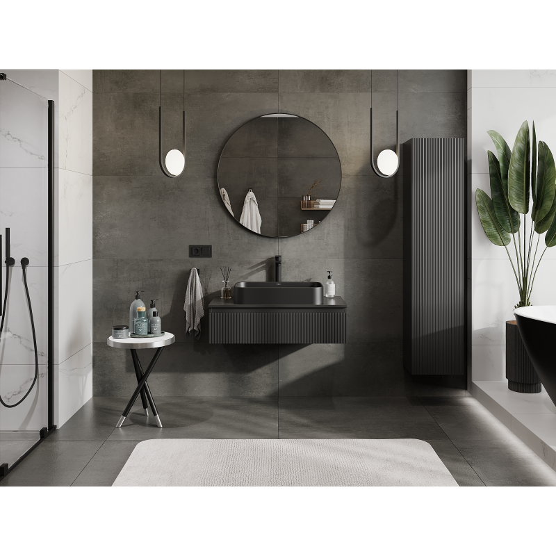 Mexen Rivel bathroom cabinet for a washbasin 90 cm, 1 drawer, grooved, black matt - 91A20-09023-1-BF71