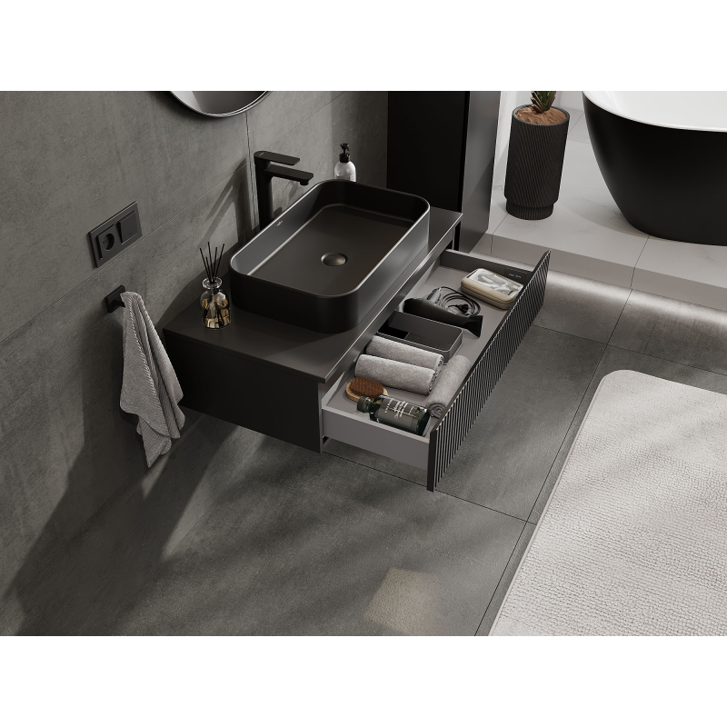Mexen Rivel bathroom cabinet for a washbasin 90 cm, 1 drawer, grooved, black matt - 91A20-09023-1-BF71