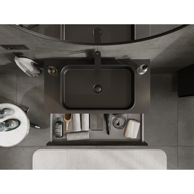 Mexen Rivel bathroom cabinet for a washbasin 90 cm, 1 drawer, grooved, black matt - 91A20-09023-1-BF71