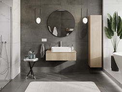 Mexen Rivel bathroom vanity unit 90 cm, 1 drawer, grooved, oak - 91A20-09023-1-BF81