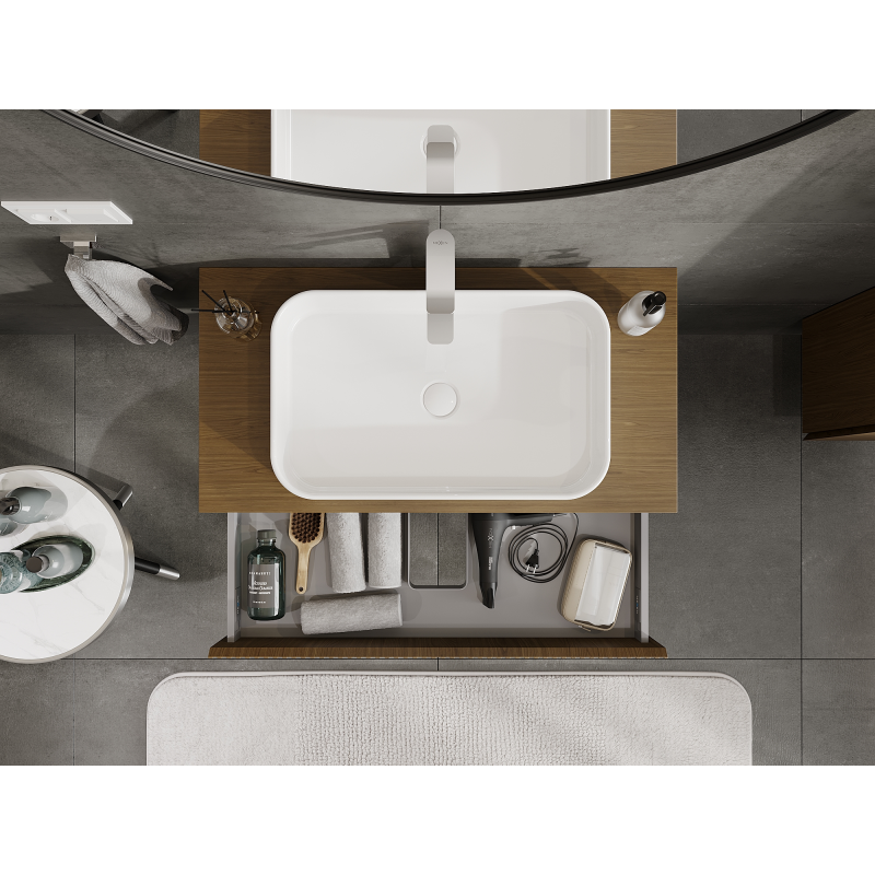 Mexen Rivel bathroom cabinet under sink 90 cm, 1 drawer, fluted, walnut - 91A20-09023-1-BF86