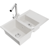 Mexen Gaspar granite sink 1.5-bowl with drainer and Duero kitchen faucet, white - 6507-20-671600-00