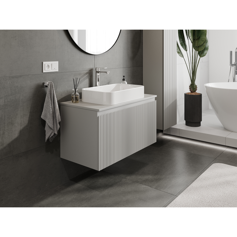 Mexen Rivel Bathroom Cabinet for Sink 90 cm, 1 Drawer, Grooved, Grey Matte - 91A20-09047-1-BF62