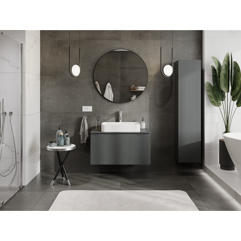 Mexen Rivel bathroom cabinet for washbasin 90 cm, 1 drawer, fluted, grey matte - 91A20-09047-1-BF66