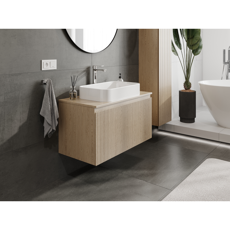 Mexen Rivel bathroom cabinet for washbasin 90 cm, 1 drawer, ridged, oak - 91A20-09047-1-BF81