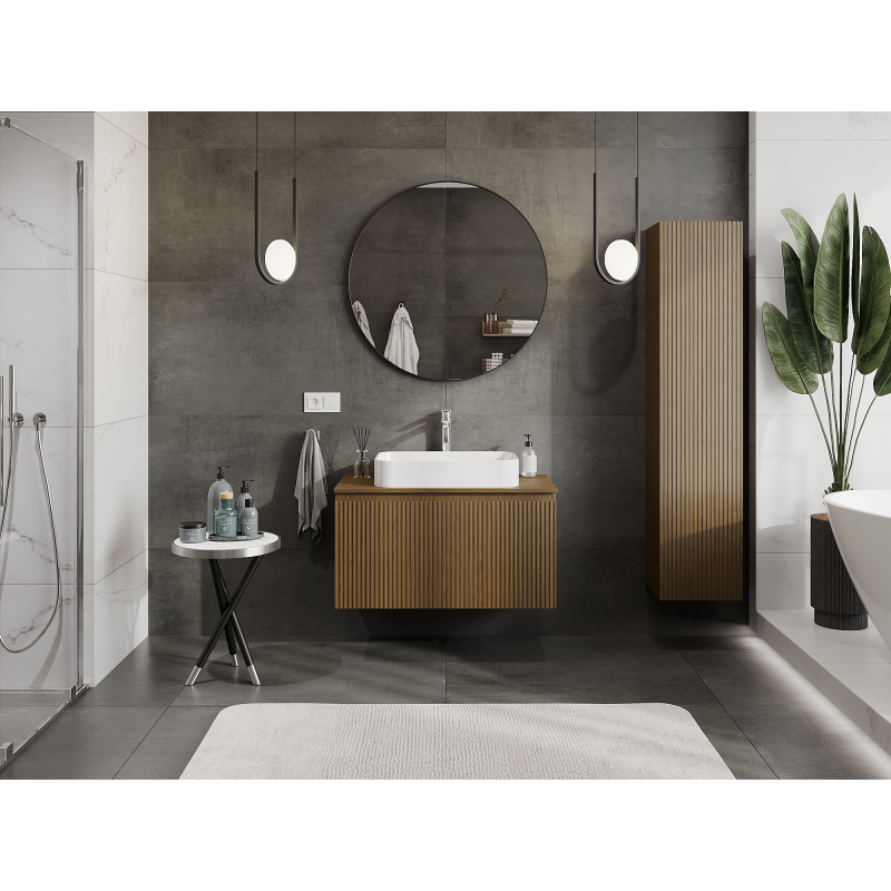 Mexen Rivel bathroom cabinet under-sink 90 cm, 1 drawer, grooved, walnut - 91A20-09047-1-BF86