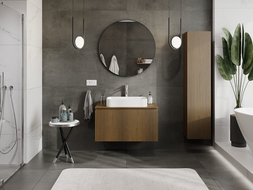 Mexen Rivel bathroom cabinet under-sink 90 cm, 1 drawer, grooved, walnut - 91A20-09047-1-BF86