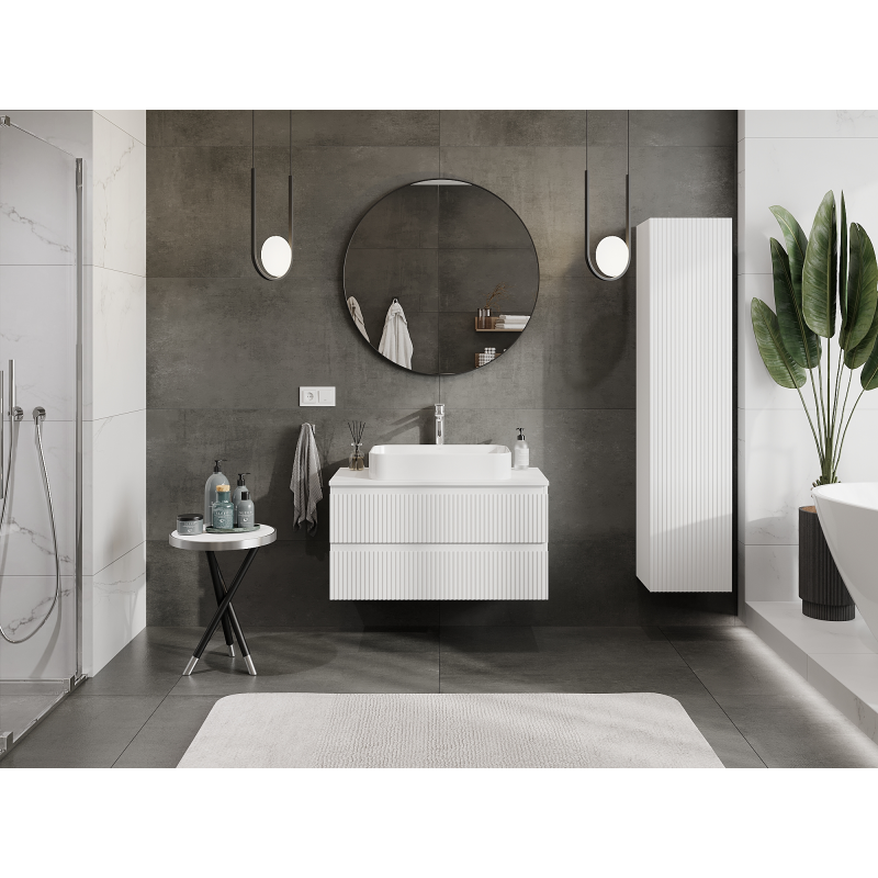 Mexen Rivel bathroom cabinet 90 cm, 2 drawers, grooved, matte white - 91A20-09047-2-BFF01