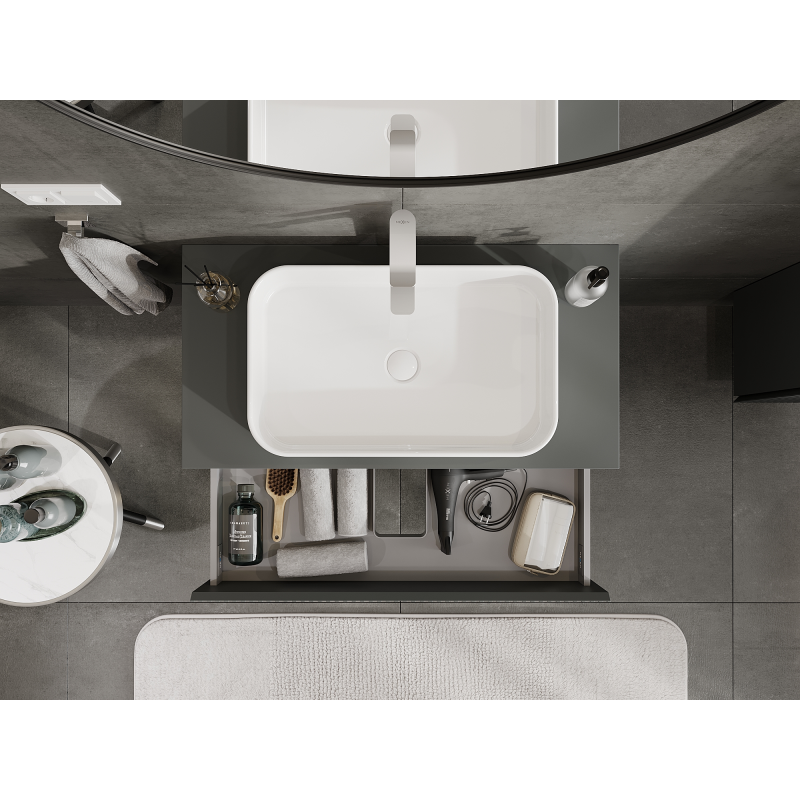 Mexen Rivel bathroom cabinet for under sink 90 cm, 2 drawers, fluted, graphite matt - 91A20-09047-2-BFF66