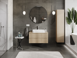 Mexen Rivel bathroom cabinet under washbasin 90 cm, 2 drawers, fluted, oak - 91A20-09047-2-BFF81