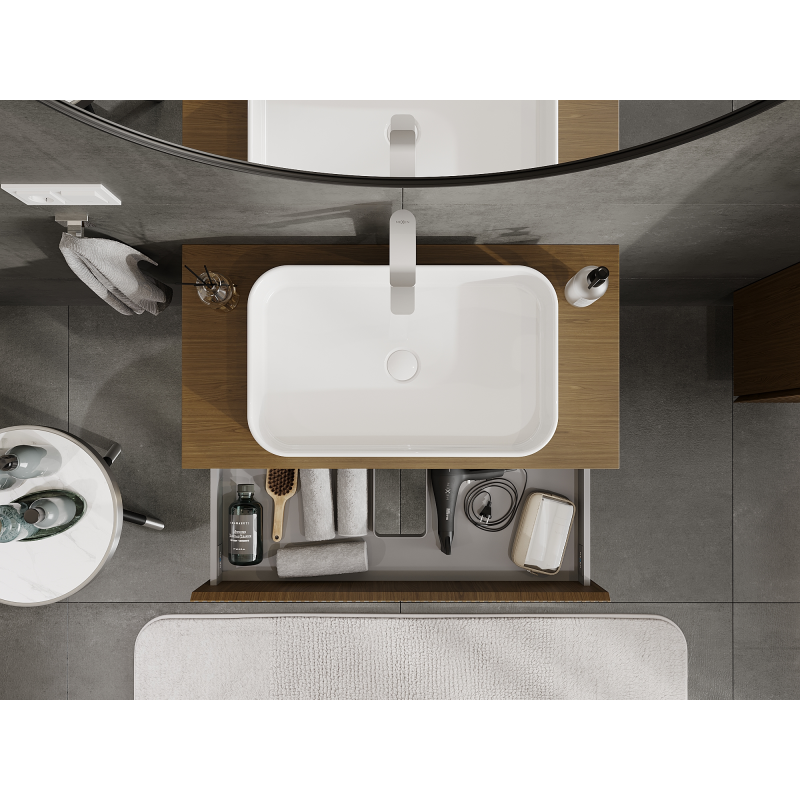 Mexen Rivel bathroom cabinet with sink 90 cm, 2 drawers, fluted, walnut - 91A20-09047-2-BFF86