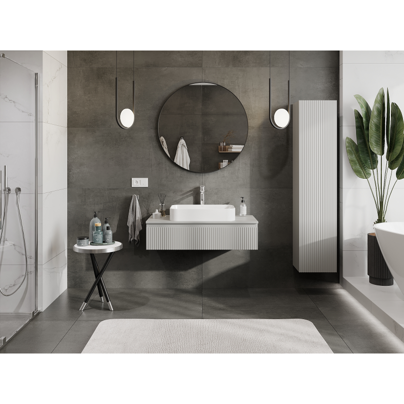 Mexen Rivel 100 cm bathroom cabinet, 1 drawer, fluted, grey matte - 91A20-10023-1-BF62