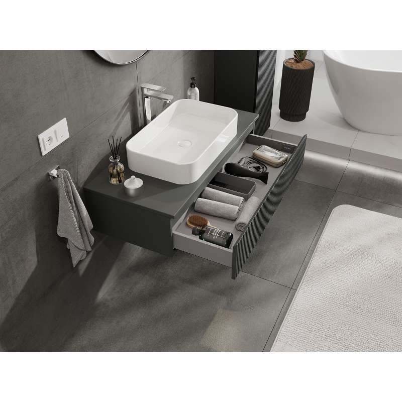 Mexen Rivel 100 cm Bathroom Vanity Unit, 1 Drawer, Grooved, Matt Graphite - 91A20-10023-1-BF66