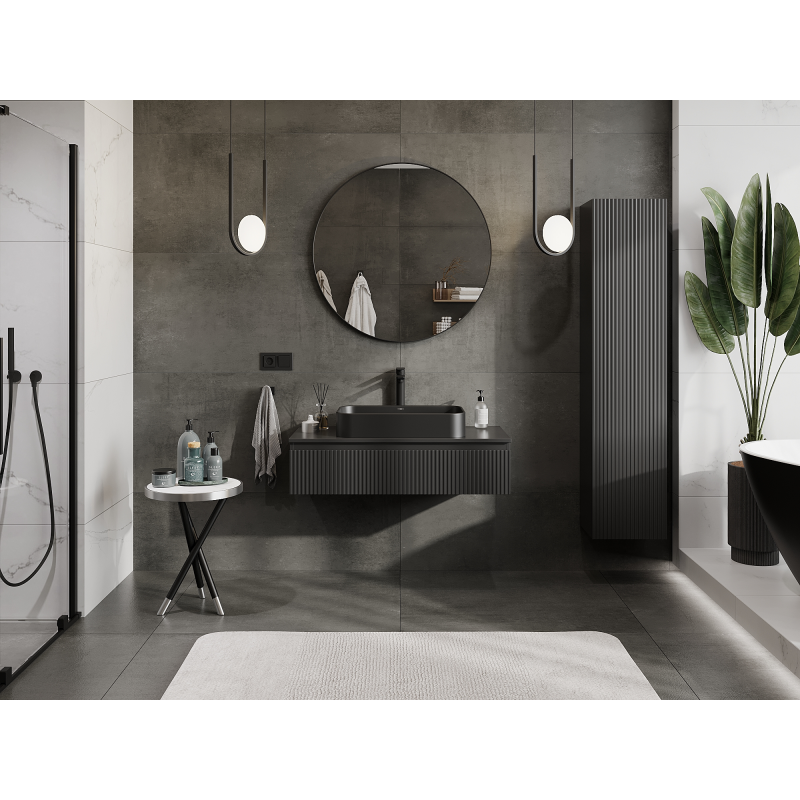 Mexen Rivel Bathroom Cabinet Under-Sink 100 cm, 1 Drawer, Fluted, Black Matte - 91A20-10023-1-BF71