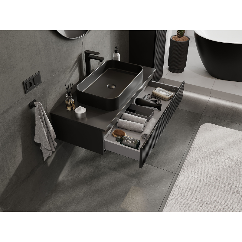 Mexen Rivel Bathroom Cabinet Under-Sink 100 cm, 1 Drawer, Fluted, Black Matte - 91A20-10023-1-BF71