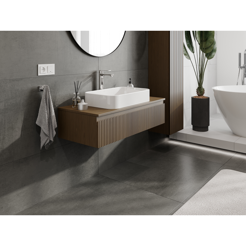 Mexen Rivel bathroom cabinet under-sink 100 cm, 1 drawer, fluted, walnut - 91A20-10023-1-BF86