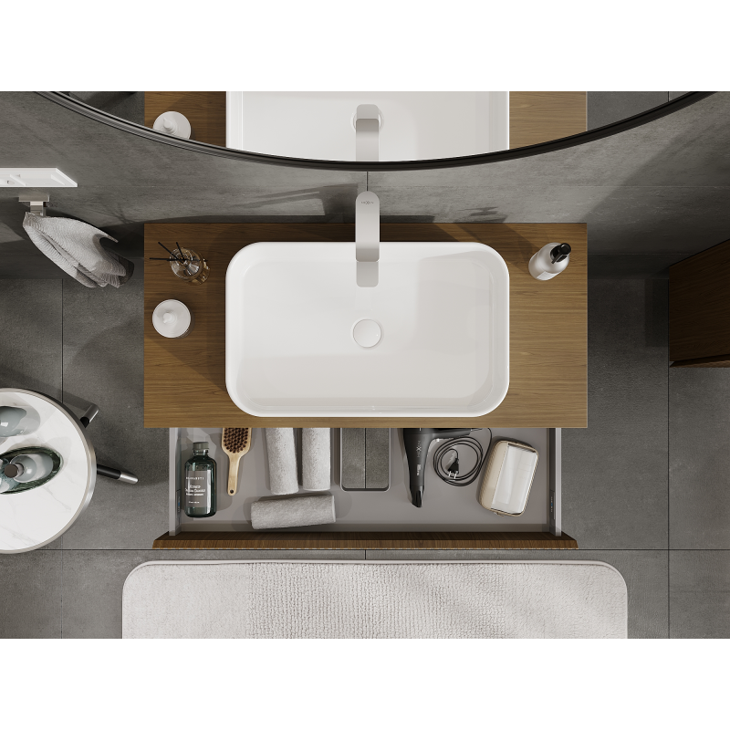 Mexen Rivel bathroom cabinet under-sink 100 cm, 1 drawer, fluted, walnut - 91A20-10023-1-BF86