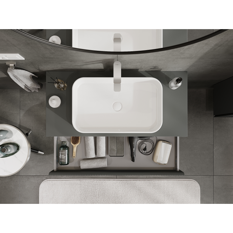 Mexen Rivel 100 cm Bathroom Vanity Unit, 1 Drawer, Grooved, Matt Graphite - 91A20-10023-1-BF66